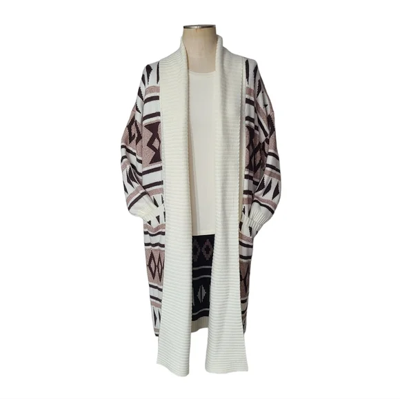 Joie Open Front Duster Sweater Cardigan Aztec - Picture 2 of 6